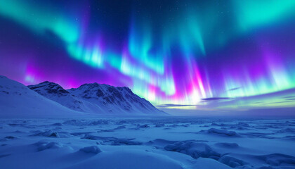 Fototapeta premium Aurora Borealis over Arctic Mountains: A Night of Celestial Wonder