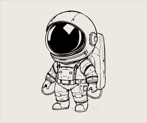 Astronaut with helmet. Hand drawn vector illustration in sketch style.