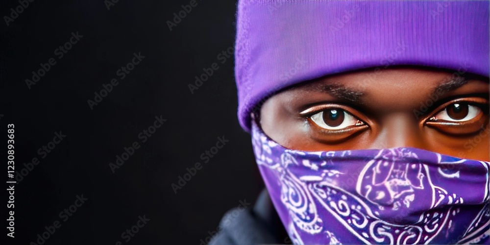 Wall mural gangster rapper wearing purple bandana 