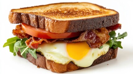 Delicious Breakfast Sandwich with Bacon, Egg, and Tomato Layers