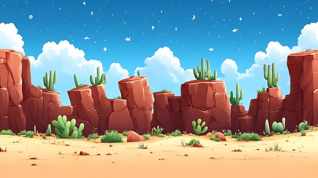 Stunning Desert Canyon Landscape with Cactus and Blue Sky