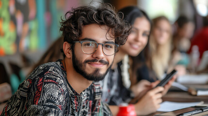 diverse team brainstorming digital marketing ideas in a coffee shop