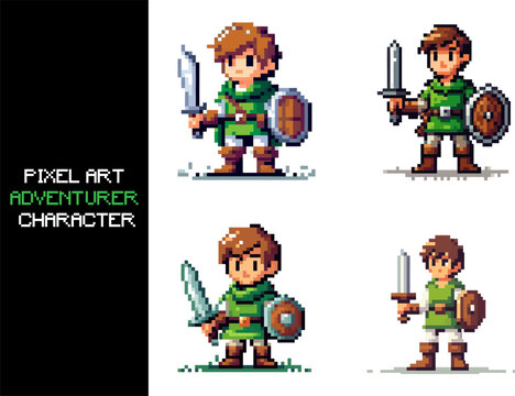 Fototapeta A pixel art depiction of an 8 bit adventurer character.