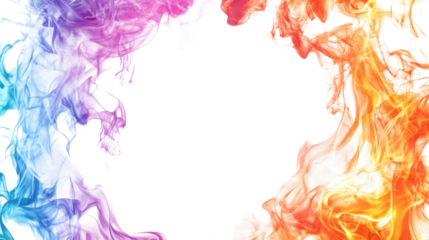 Colorful smoke creating a frame on transparent background