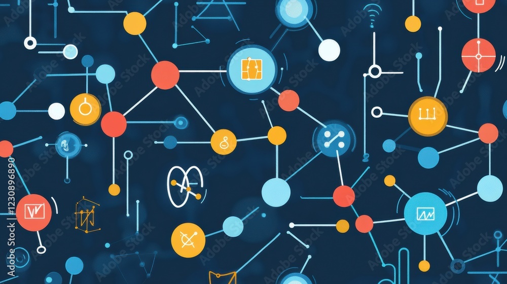 Poster abstract technology network with colorful circles and icons