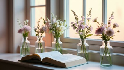 Whispers of Love: Vintage Book and Flowers by the Window