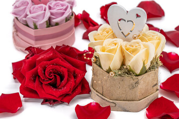 Romantic rose arrangement with red petals
