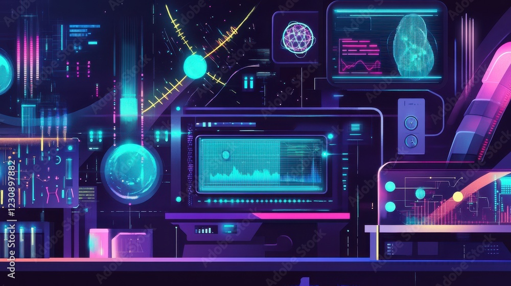 Poster futuristic technology interface with data visualization and graphics