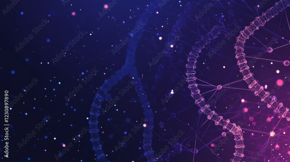Poster abstract dna helix with colorful particle background illustration