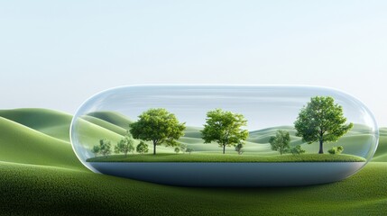 Glass Capsule Enclosing Miniature Green Landscape