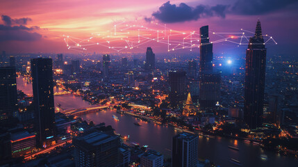 Fototapeta premium Professional business team working on a project together in the office Using innovation economic growth charts and network connections to accompany the data. in analyzing future trends