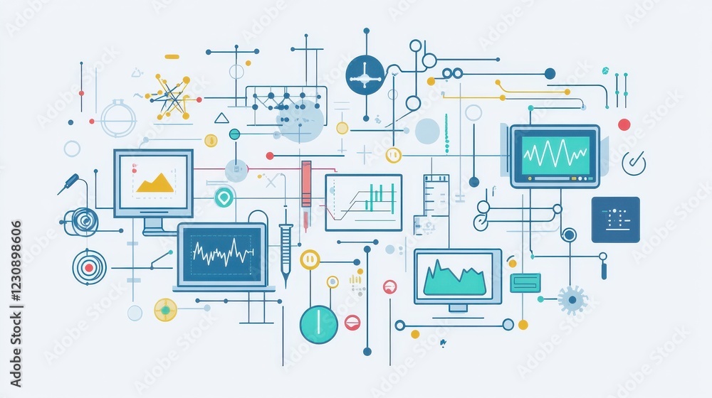 Poster modern graphic design with data visualization and scientific elements