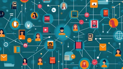 Digital Network Connections and Icons Representing Interactions