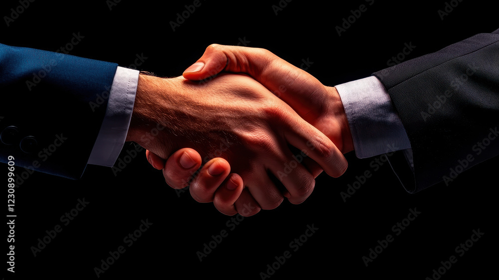 Poster handshake between two individuals symbolizing agreement and partnership, showcasing unity and collab