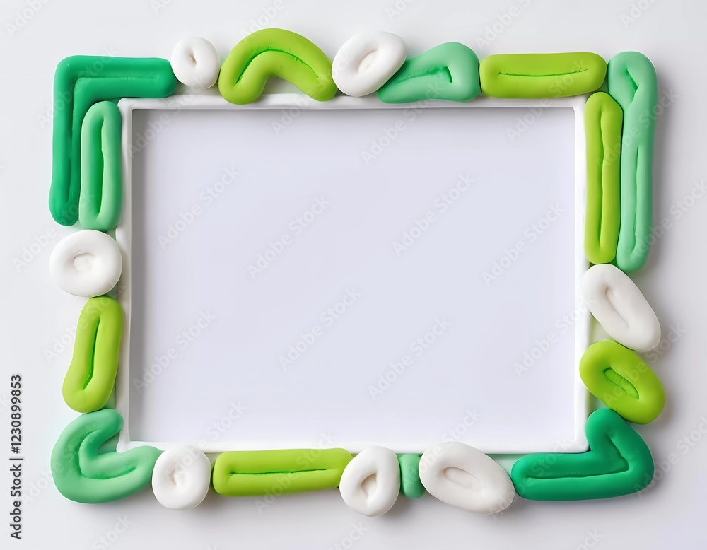 Aufkleber a rectangular frame decorated with abstract white and green shapes is presented against an empty bac