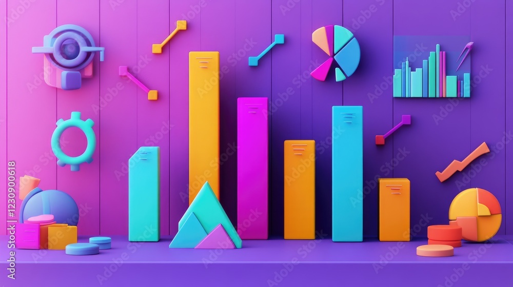 Poster an infographic-style image displaying a vibrant d bar chart alongside various data points, with arro