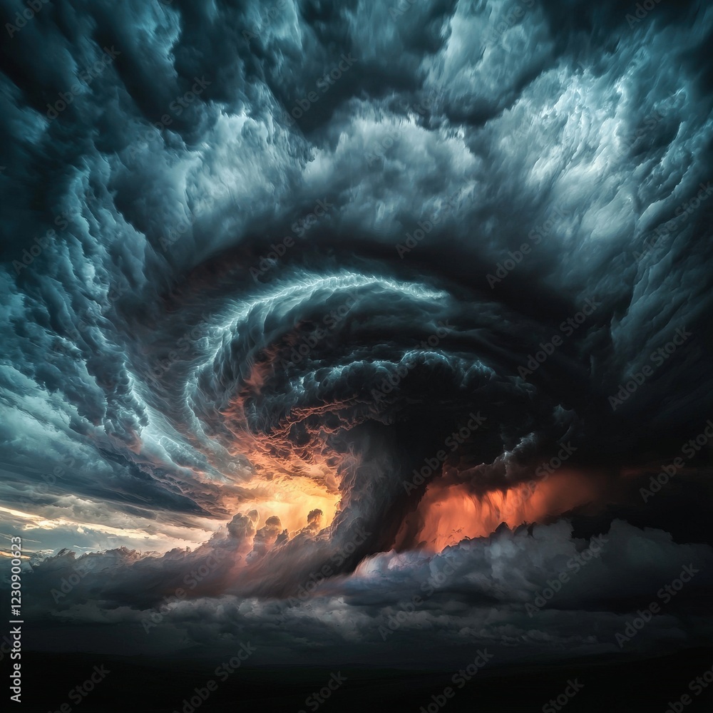 Poster dynamic weather patterns depicting tornadoes and thunderstorms