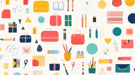 Colorful Office Supplies and Stationery Pattern for Creative Projects