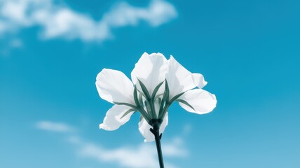 A delicate white flower stands against a bright blue sky, capturing the essence of nature's beauty and tranquility.