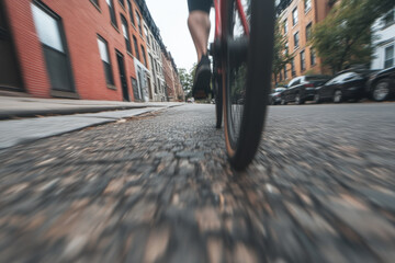 Naklejka premium A blurry image of a person riding a bicycle down a street