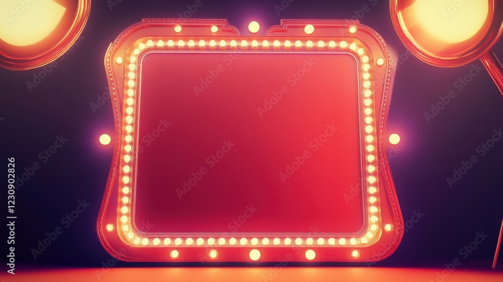 Poster bright retro frame with lights for theatrical background display