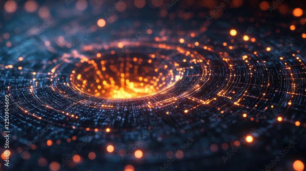Poster a close-up shot of a glowing microchip with digital lines extending outward, symbolizing the core of