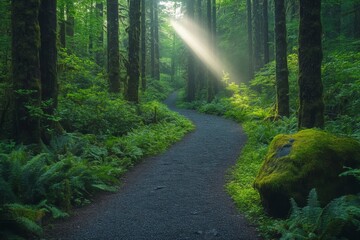 Fototapeta premium Sunlight filtering through dense forest foliage