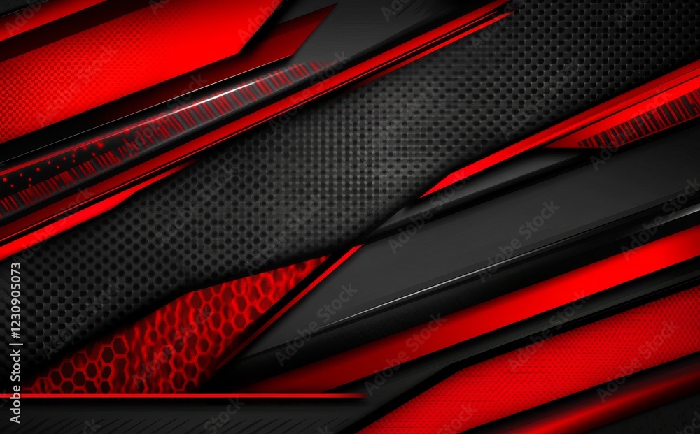 Wall mural an abstract digital circle on a red tech background, with space for copy