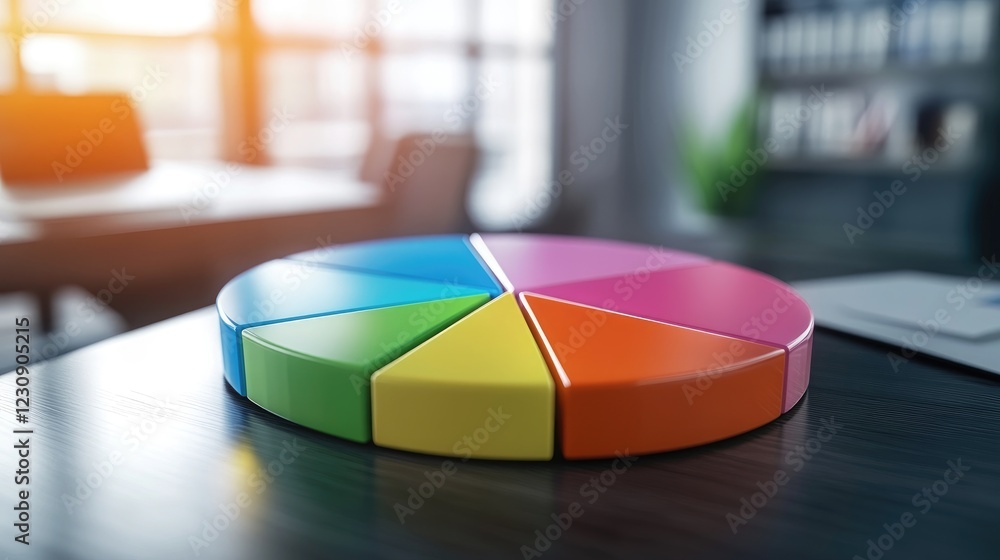Poster a colorful d pie chart vividly displaying market share distribution, with labeled segments and dynam