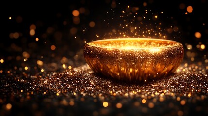 Golden Bowl Filled With Sparkling Glitter Magic