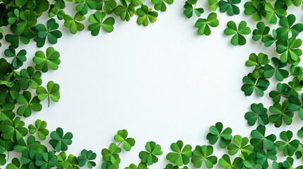 Green Clover Frame Background with Blank White empty Space for Text. Vector card Design
