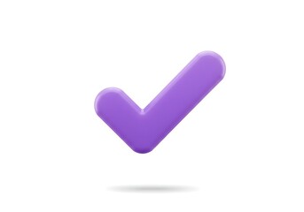 3D floating purple tick sign mark isolated on a white background, with a gradient color effect and dynamic lighting create with ai