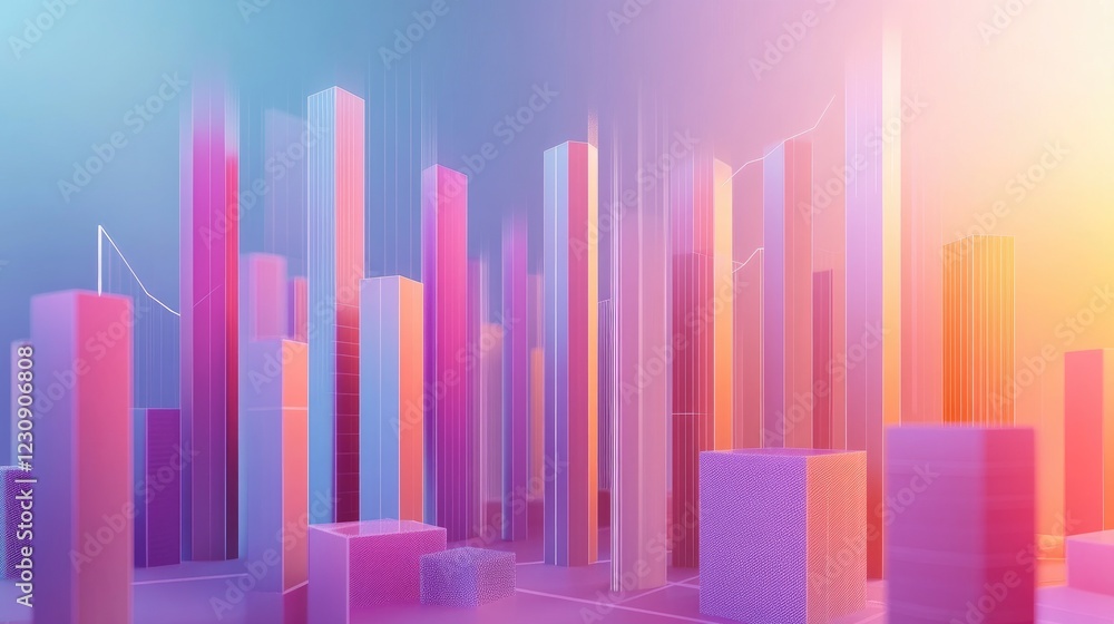 Poster a detailed d financial bar chart with gradient colors, displaying growth data in a modern, tech-insp
