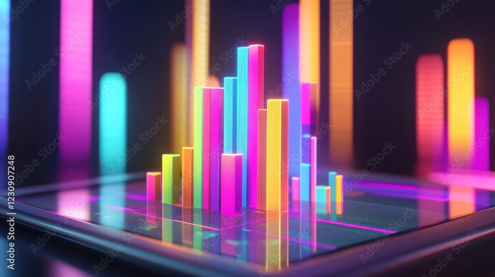 Aufkleber a digital d bar graph emerging from a tablet screen, representing real-time financial data and analy