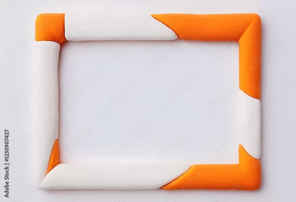 Poster a bright rectangular frame is set against a white background, featuring an orange and white design. 