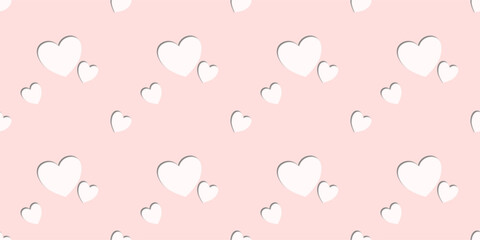 White Heart Seamless Pattern on Pink Background. Love romantic theme. Pattern hearts with Love for Valentine's Day. Valentines day background. Vector abstract texture with small hearts