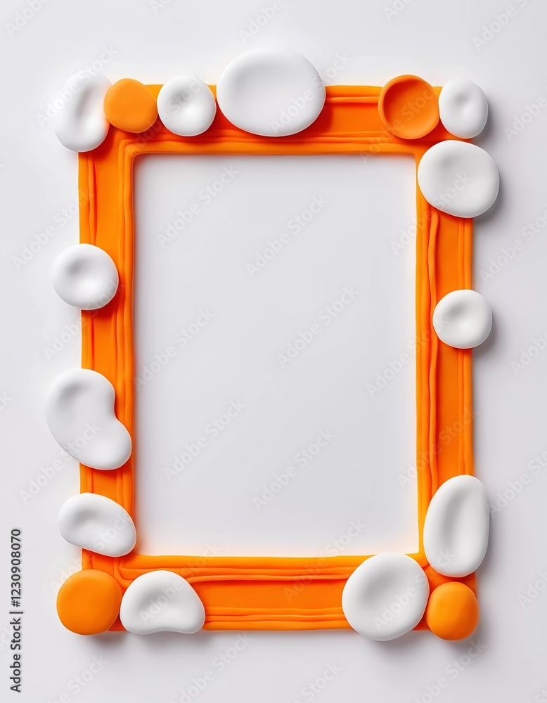 Poster a rectangular frame features a vibrant orange border with white, smooth patterns surrounding an empt