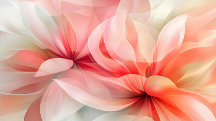 Abstract floral illustration with soft, flowing petals in shades of pink and coral, delicate transparency enhancing depth and movement