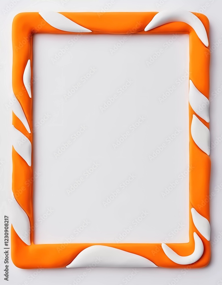 Poster a decorative rectangular frame featuring a vibrant orange background with white swirls, providing an