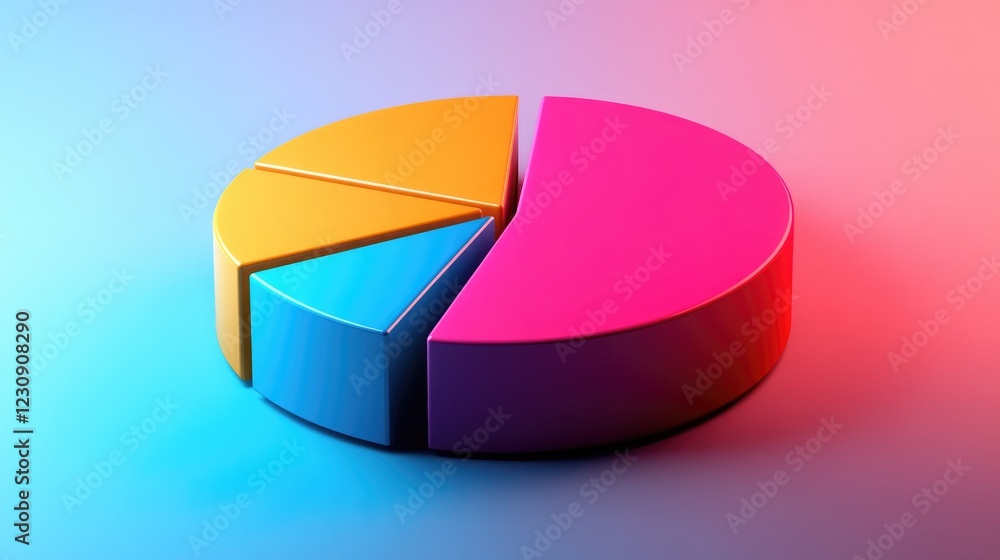 Poster a financial d pie chart showing the division of a company's assets, with bold colors and shadows add