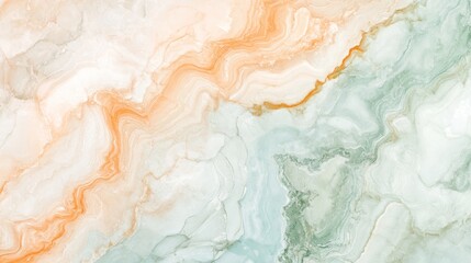 Fototapeta premium Abstract marble texture with flowing organic lines in soft orange and green tones