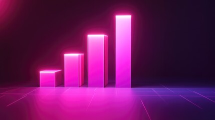 A futuristic D bar chart displaying rising financial data, with glowing bars and grid lines, representing profits and investment growth.