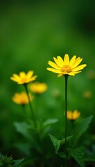 Yellow daisies sprout amidst the verdant foliage, flowers, blooms, yellow