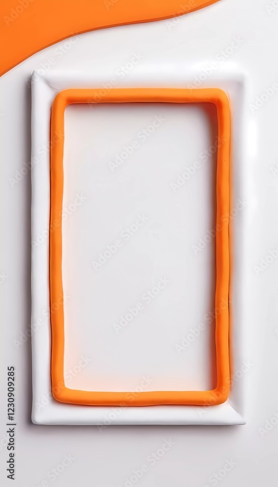 Poster empty rectangular frame crafted from white and orange materials offers a vibrant background to displ