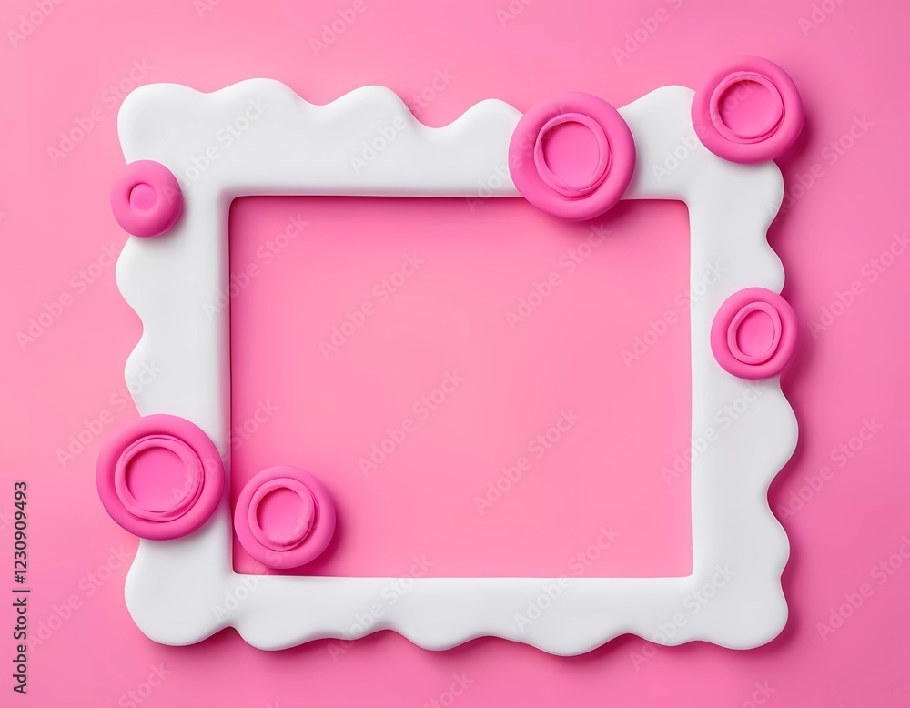 Poster a playful rectangular frame crafted from white and pink play dough sits against a soft pink backdrop