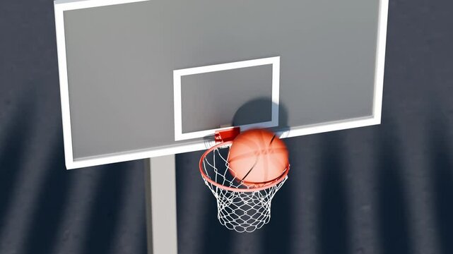 大量のバスケットボールが次々とバスケットゴールに入っていくシームレスなループアニメーション動画
