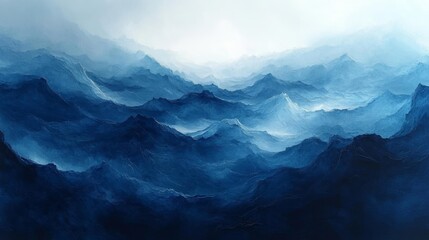 Obraz premium Abstract Blue Waves Painting with Soft Turquoise. Generative AI