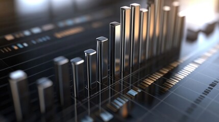 A metallic D bar chart showcasing financial data, with bars of varying heights, symbolizing different investment returns over time.