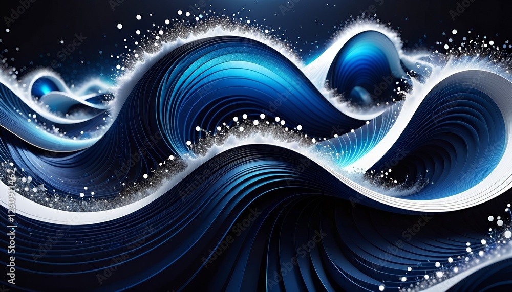 Poster abstract deep blue wave pattern with sparkling details