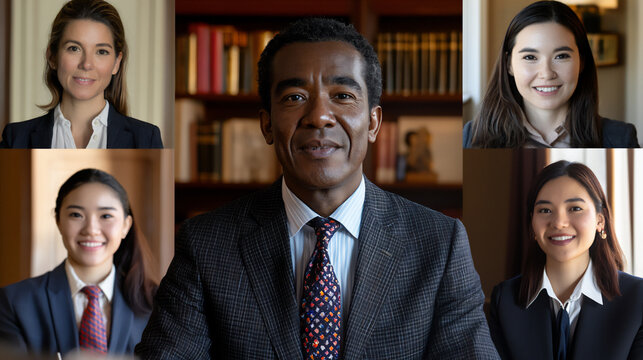  diverse team discussing project updates in an online meeting